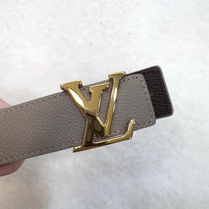 路易威登閒置新品LV原花拼米色Initiales 3CM雙面皮帶M0696V-16