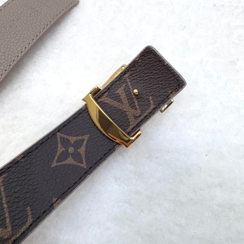 路易威登閒置新品LV原花拼米色Initiales 3CM雙面皮帶M0696V-17