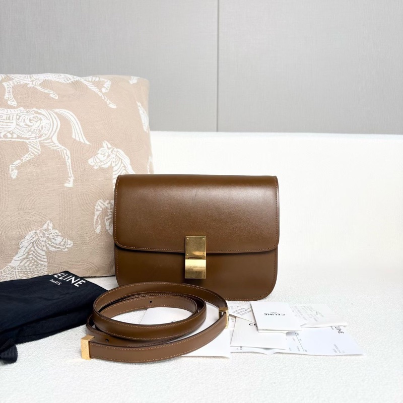 CelineBox豆腐包中號 焦糖色金扣 牛皮23*20*6 98新配件塵袋肩帶購證-1
