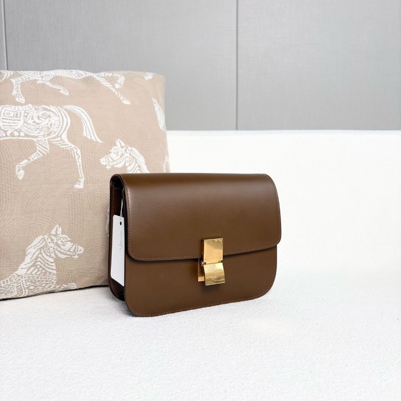 CelineBox豆腐包中號 焦糖色金扣 牛皮23*20*6 98新配件塵袋肩帶購證-3