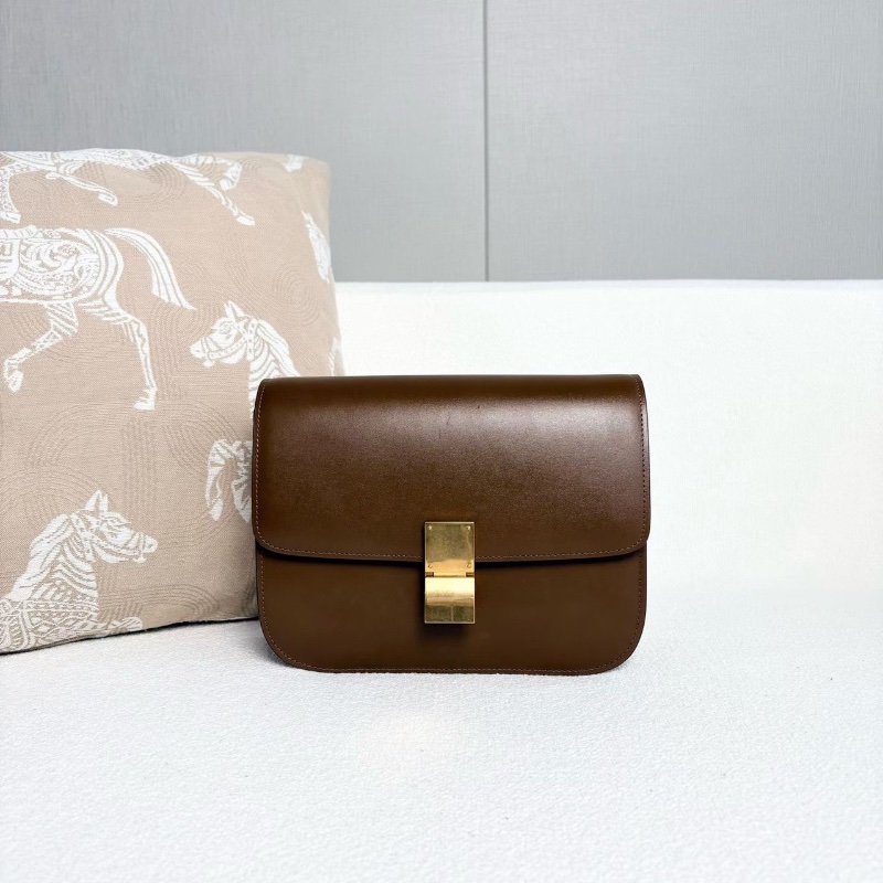 CelineBox豆腐包中號 焦糖色金扣 牛皮23*20*6 98新配件塵袋肩帶購證-5