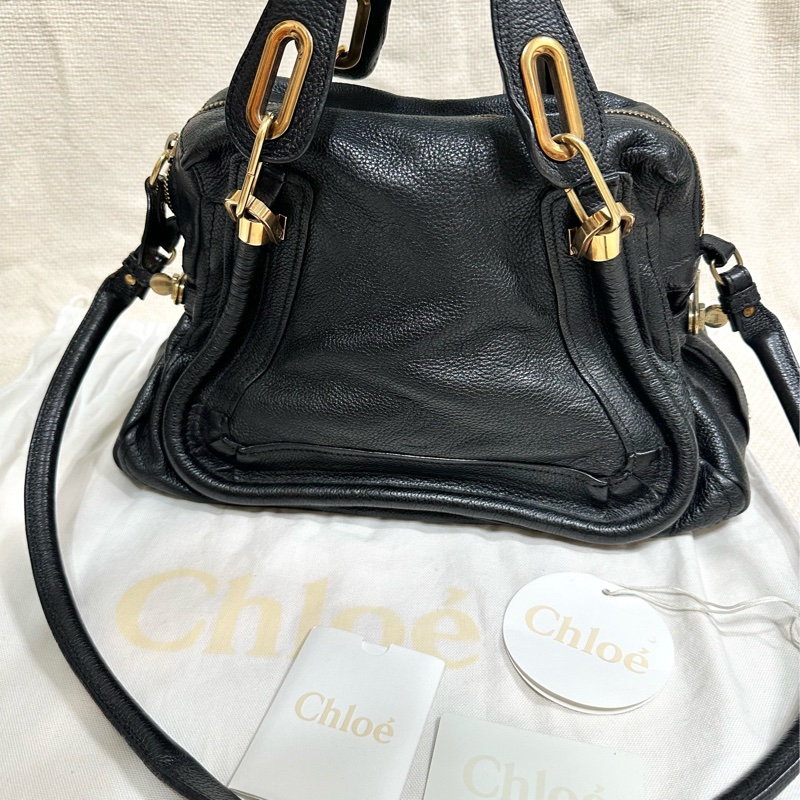 Chloé Paraty中號牛皮手提 肩背包-黑色-0