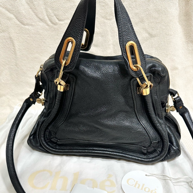 Chloé Paraty中號牛皮手提 肩背包-黑色-10