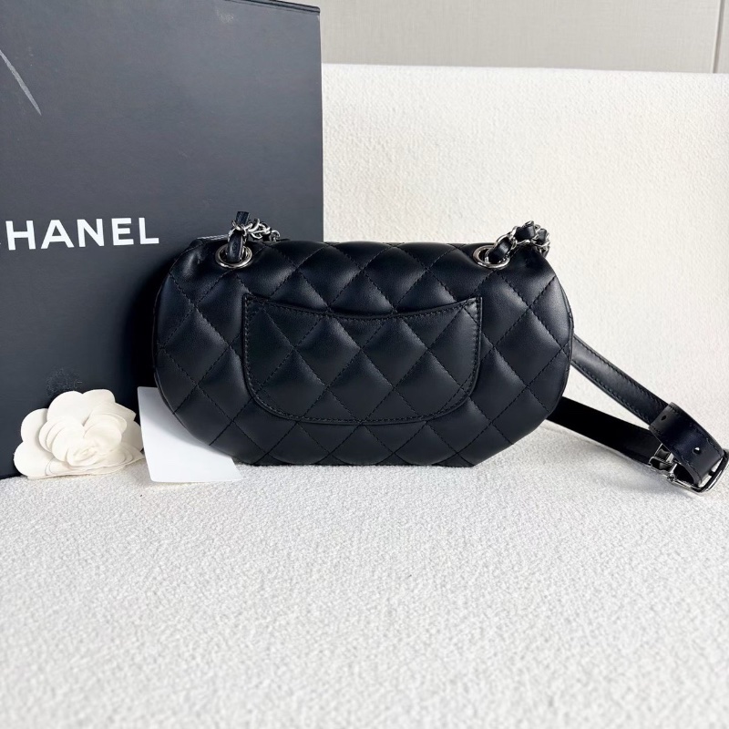 Chanel 元寶腰包 黑銀 羊皮22*14 全新配件塵袋-7