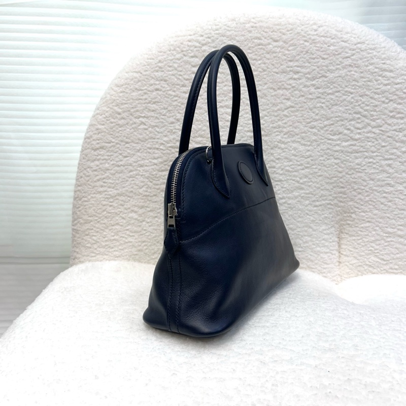 愛馬仕保齡球包27HERMES靛藍色Swift皮銀釦保齡球包 BOLIDE 27 76 BLUE INDIGO-3