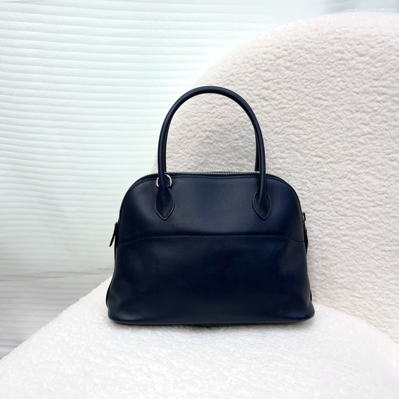 愛馬仕保齡球包27HERMES靛藍色Swift皮銀釦保齡球包 BOLIDE 27 76 BLUE INDIGO-4