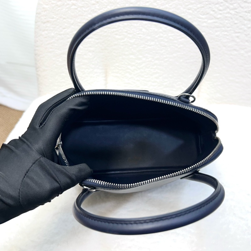 愛馬仕保齡球包27HERMES靛藍色Swift皮銀釦保齡球包 BOLIDE 27 76 BLUE INDIGO-6