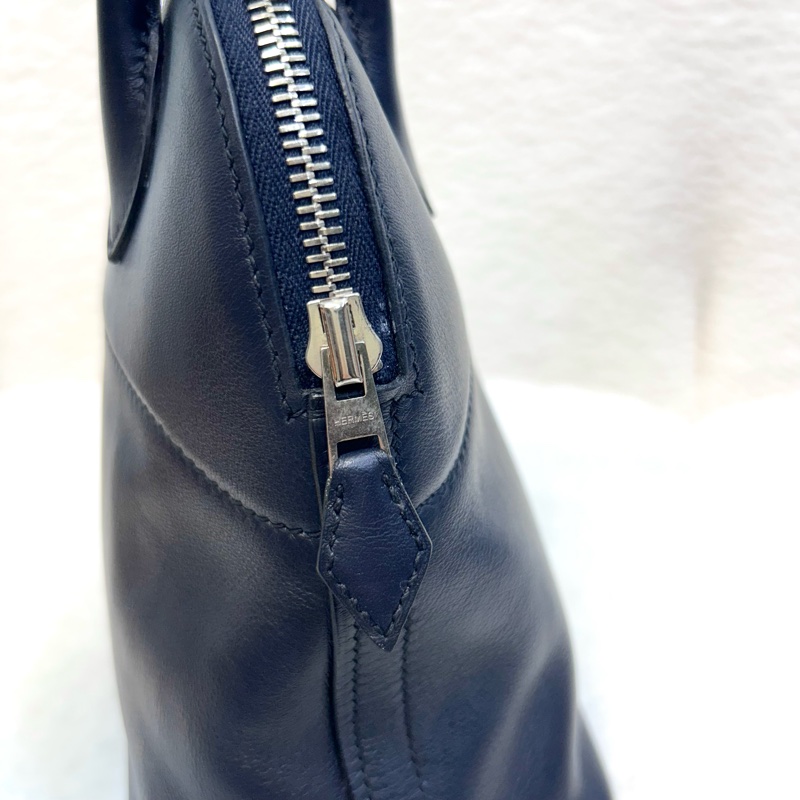 愛馬仕保齡球包27HERMES靛藍色Swift皮銀釦保齡球包 BOLIDE 27 76 BLUE INDIGO-9