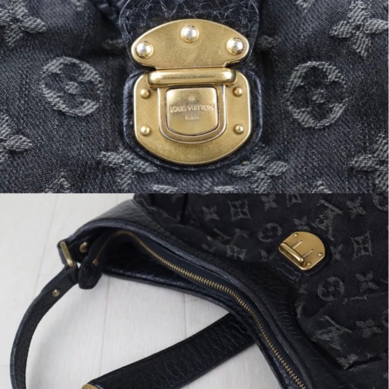 「JL精品代購」 9新 LV 老花黑丹寧元寶腋下包-10