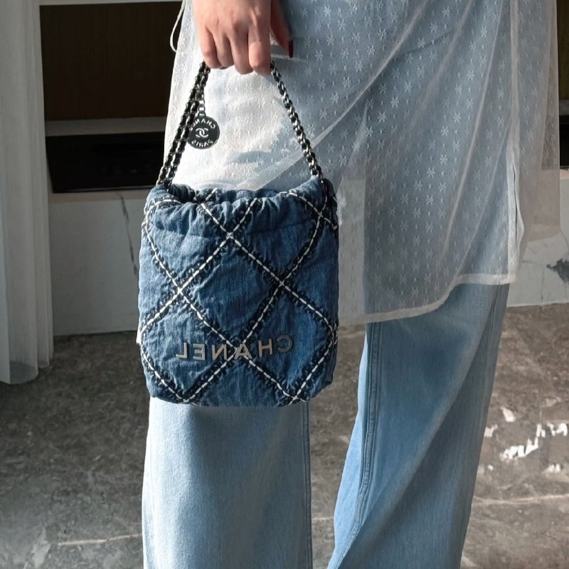 CHANEL - 藍色牛仔丹寧菱格銀釦22bag ╻MINI-4