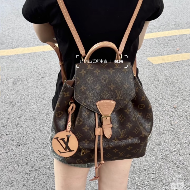 路易威登後背包LV原花montsouris磁釦束口抽繩簍空吊牌後背包PM M45501-3