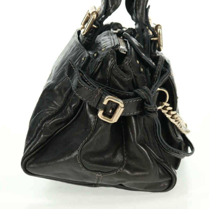 【日本直送】Chloe Paddington 鏈條手提包，黑色金色銀色皮革，正品 am10606V-3