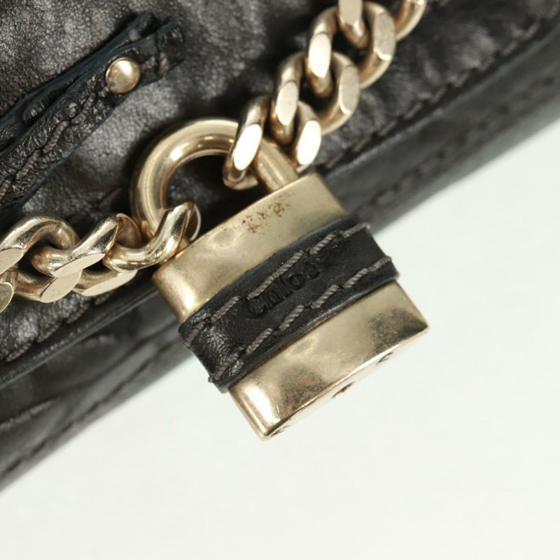 【日本直送】Chloe Paddington 鏈條手提包，黑色金色銀色皮革，正品 am10606V-17