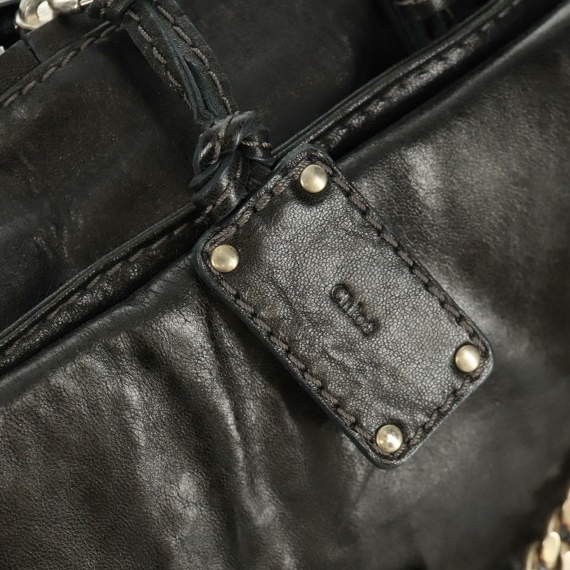 【日本直送】Chloe Paddington 鏈條手提包，黑色金色銀色皮革，正品 am10606V-18