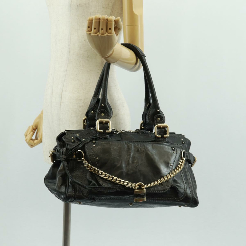【日本直送】Chloe Paddington 鏈條手提包，黑色金色銀色皮革，正品 am10606V-26