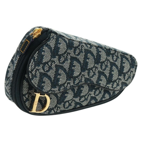 Christian Dior Trotter帆布馬鞍包 海軍藍 金色 正品 168406V