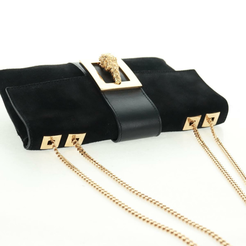 【日本直送】GUCCI Taiga Head Chain Bag 麂皮黑色金色 005 0808 Auth ki6359V-5