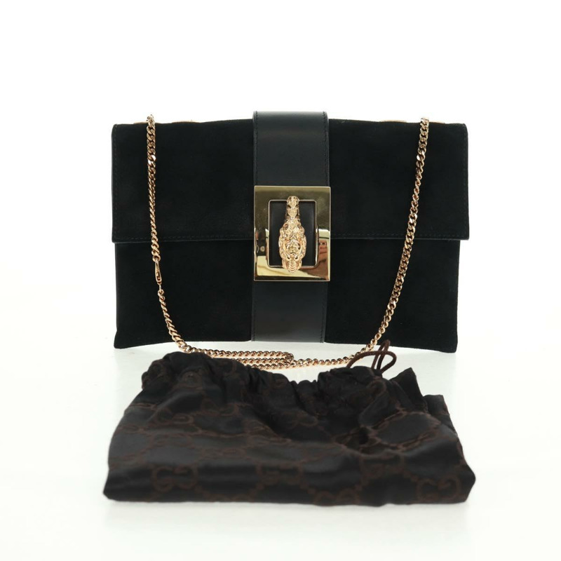 【日本直送】GUCCI Taiga Head Chain Bag 麂皮黑色金色 005 0808 Auth ki6359V-11