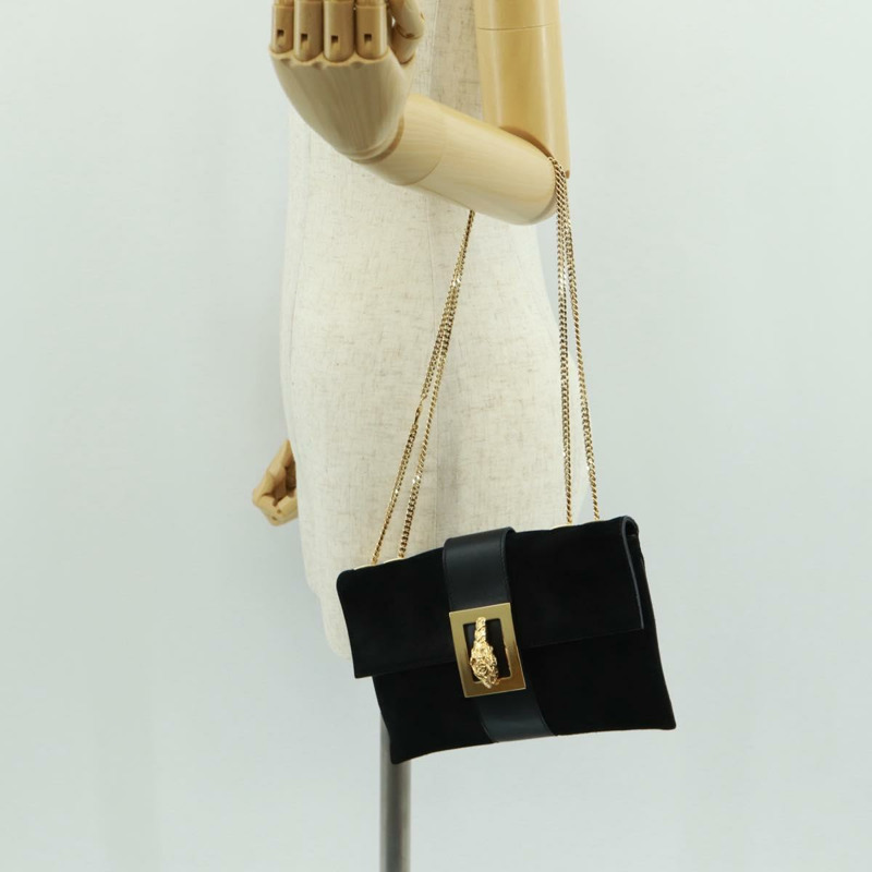 【日本直送】GUCCI Taiga Head Chain Bag 麂皮黑色金色 005 0808 Auth ki6359V-24