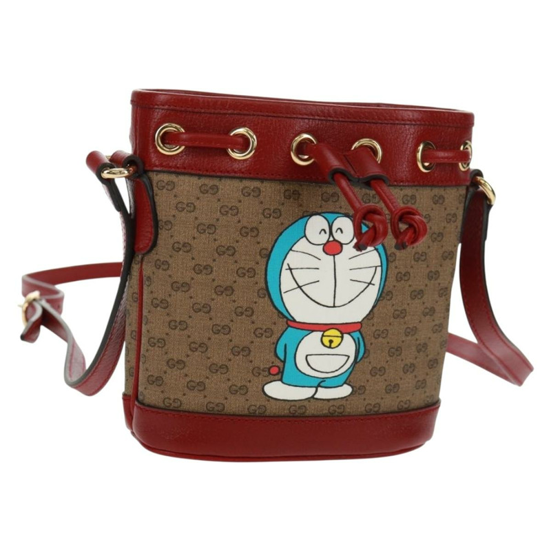 【日本直送】GUCCI 哆啦A夢迷你GG Supreme單肩包 PVC 米色 金色 647801 正品 168092M-0