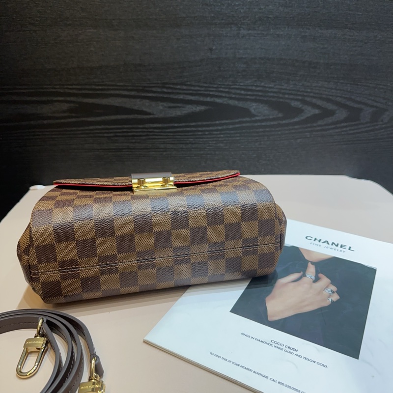LV 咖棋盤格金釦Croisette下蓋手提斜背包-4