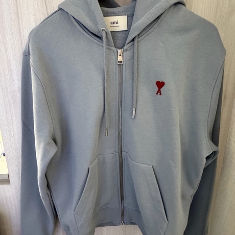 Ami 灰藍色 紅色愛心刺繡 連帽外套S號