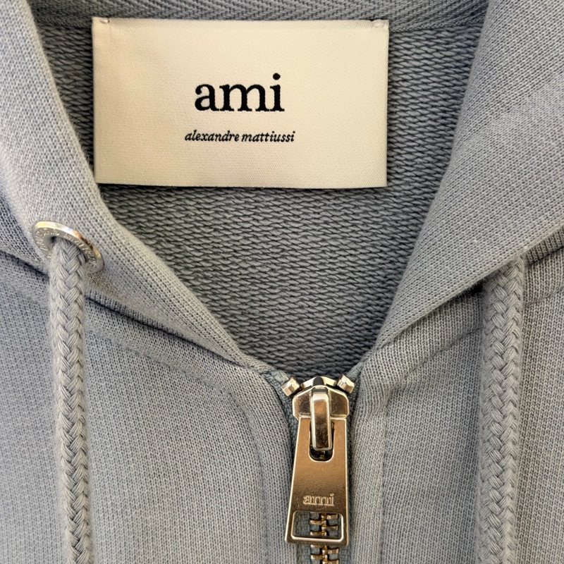 Ami 灰藍色 紅色愛心刺繡 連帽外套S號-2