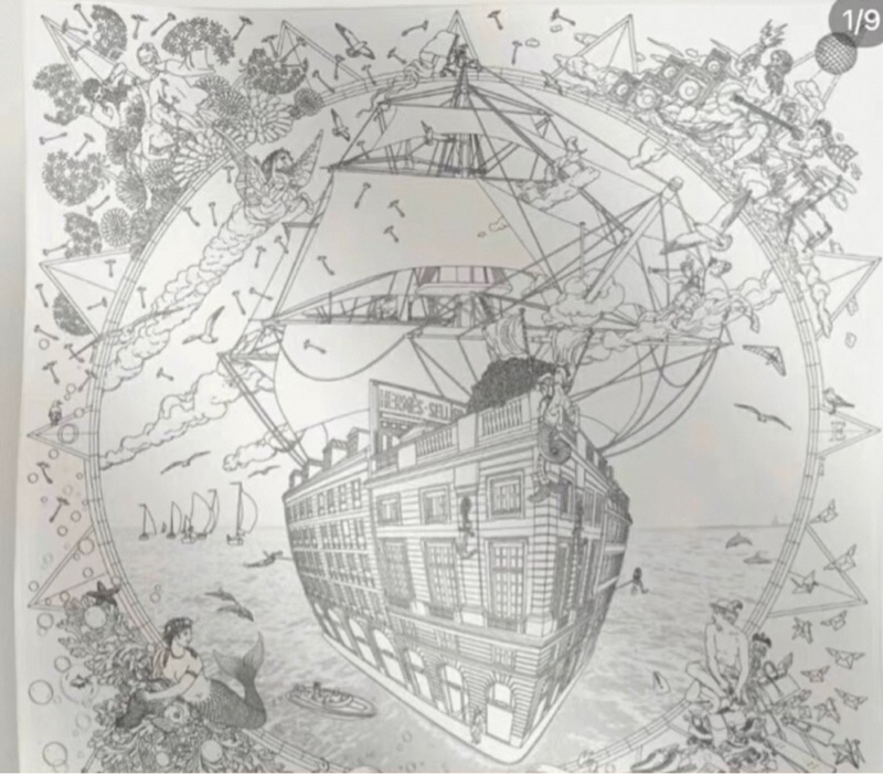 愛馬仕福寶郵輪 90*90絲巾-7