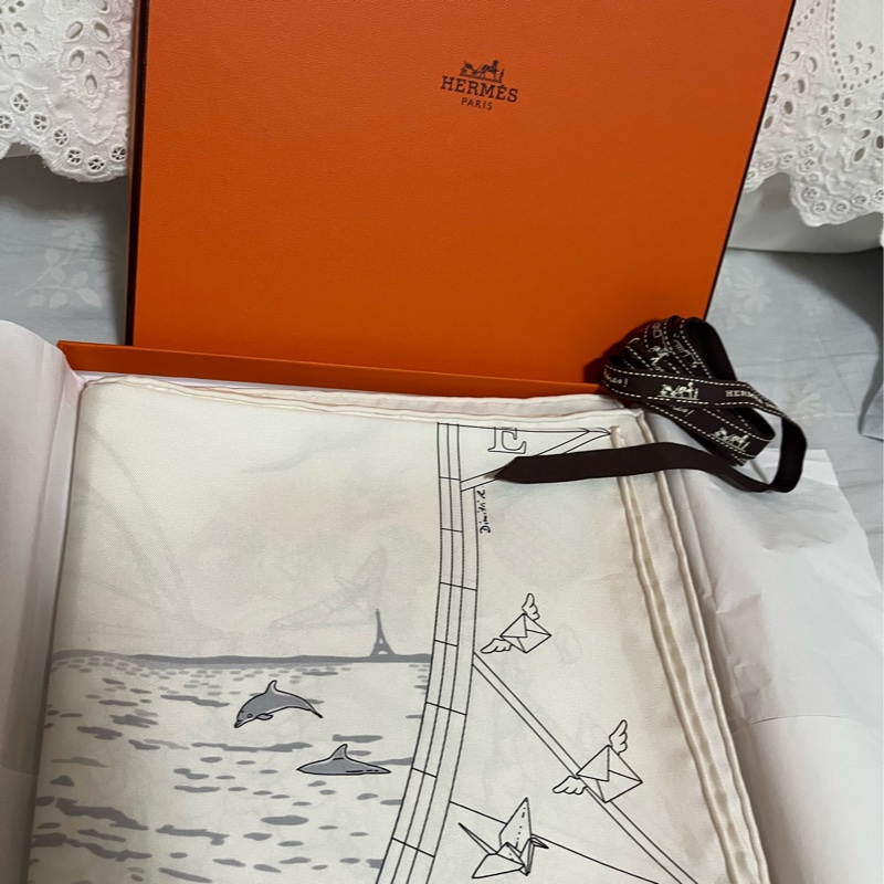 愛馬仕福寶郵輪 90*90絲巾-9
