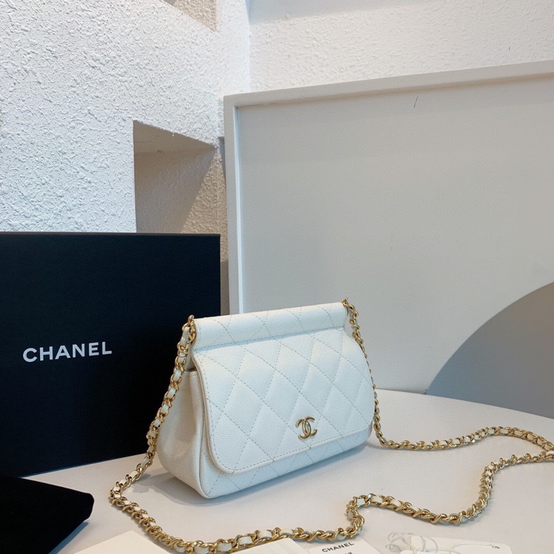 【99%新✨大全套✨平台最低價】Chanel 22k白色貝殼包 22k 白色金扣 荔枝牛皮 貝殼包 鏈條包 芯片款-2