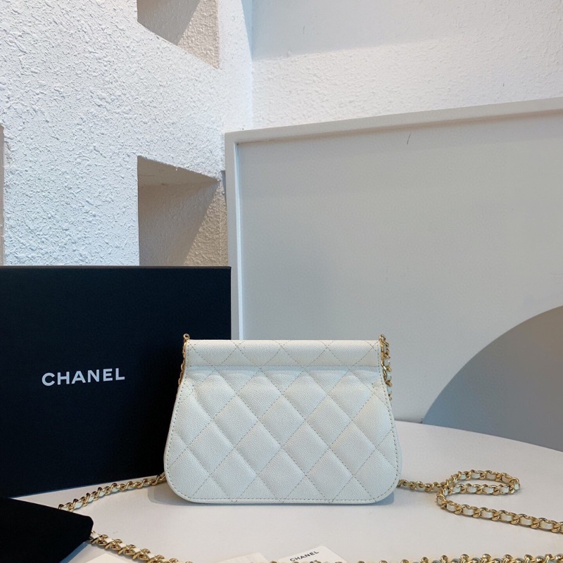 【99%新✨大全套✨平台最低價】Chanel 22k白色貝殼包 22k 白色金扣 荔枝牛皮 貝殼包 鏈條包 芯片款-3