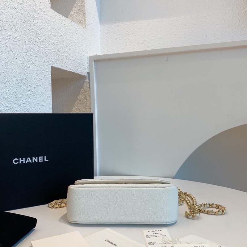 【99%新✨大全套✨平台最低價】Chanel 22k白色貝殼包 22k 白色金扣 荔枝牛皮 貝殼包 鏈條包 芯片款-4