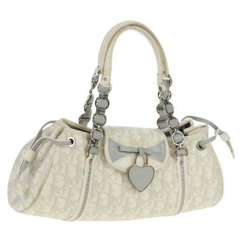 Christian Dior Trotter 浪漫鏈條手提包 PVC 白色銀色 正品 168342V