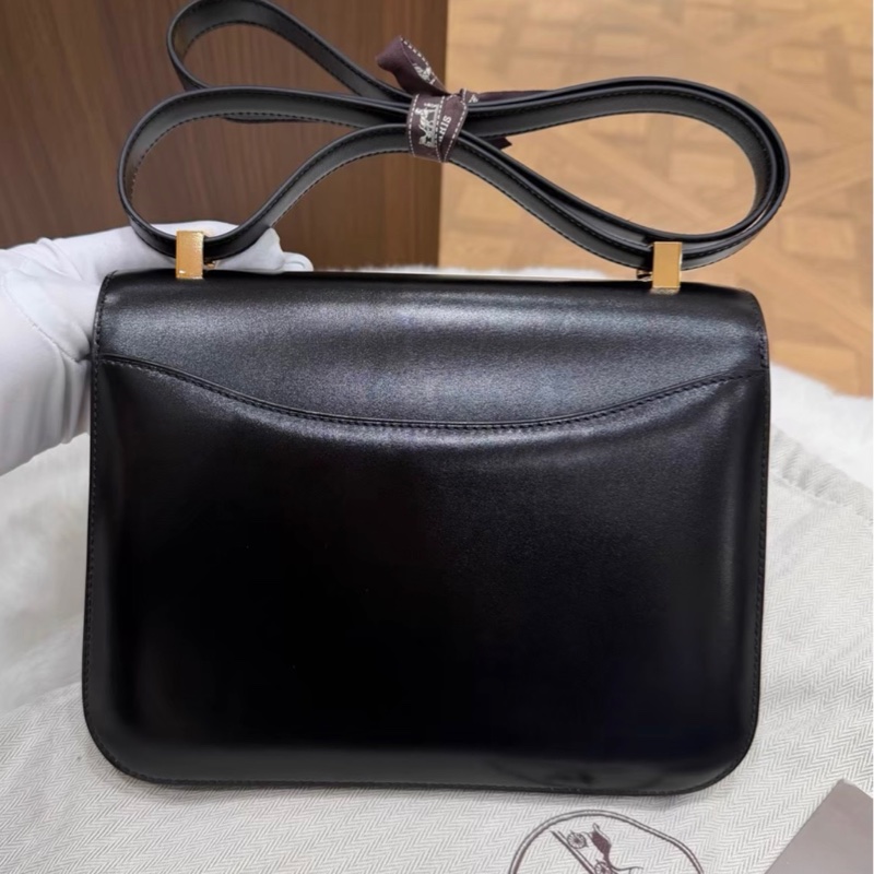 康康24 B刻Hermes愛馬仕黑色玫瑰金扣box皮康康24 有鏡子 單肩斜挎包 有防塵袋-1