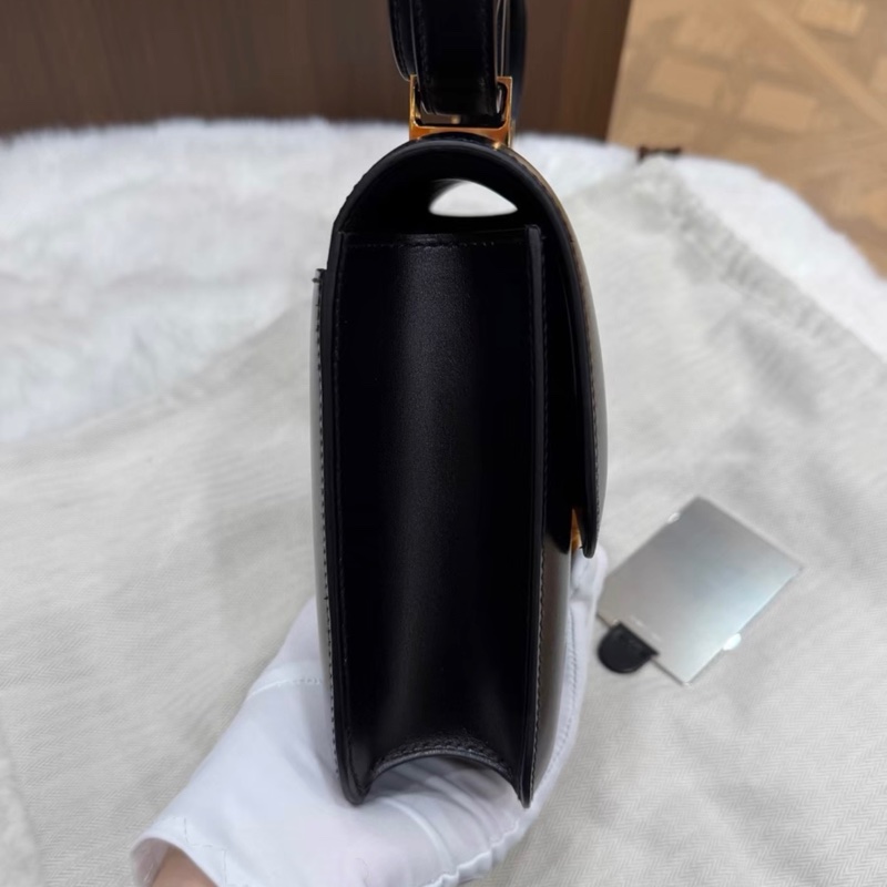 康康24 B刻Hermes愛馬仕黑色玫瑰金扣box皮康康24 有鏡子 單肩斜挎包 有防塵袋-3