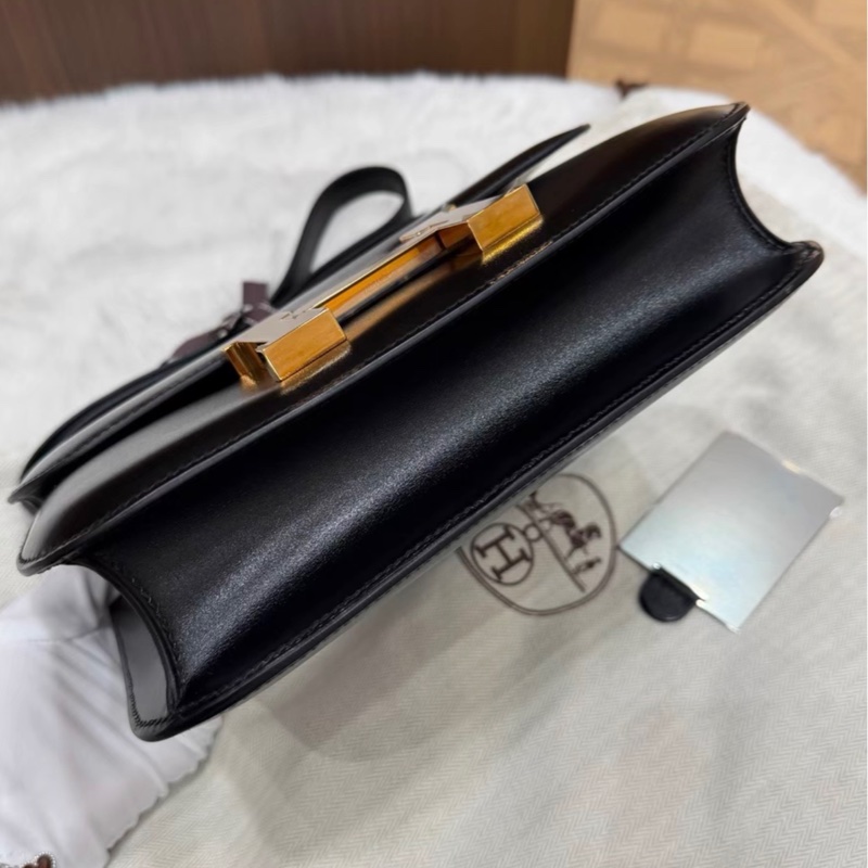 康康24 B刻Hermes愛馬仕黑色玫瑰金扣box皮康康24 有鏡子 單肩斜挎包 有防塵袋-5
