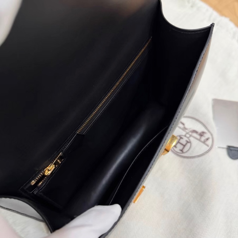 康康24 B刻Hermes愛馬仕黑色玫瑰金扣box皮康康24 有鏡子 單肩斜挎包 有防塵袋-6