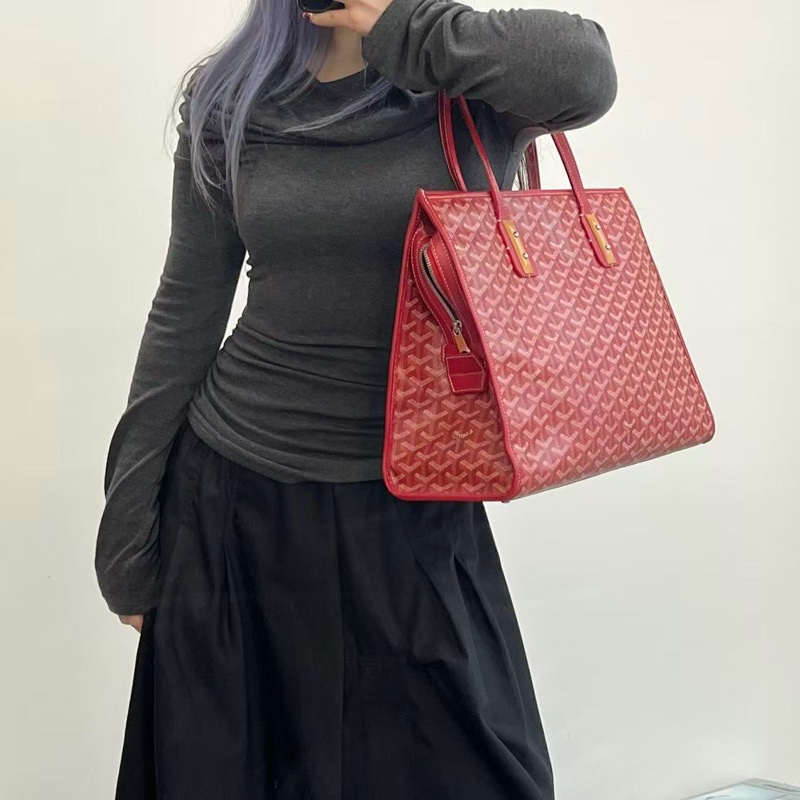 「JL精品代購」 Goyard老花紅色公文手提腋下托特包-1