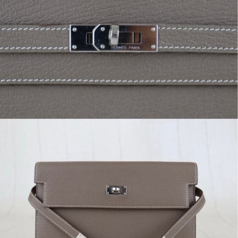「JL精品代購」 98新 🆕hermes 愛馬仕Kelly long 大象灰銀扣長夾-6