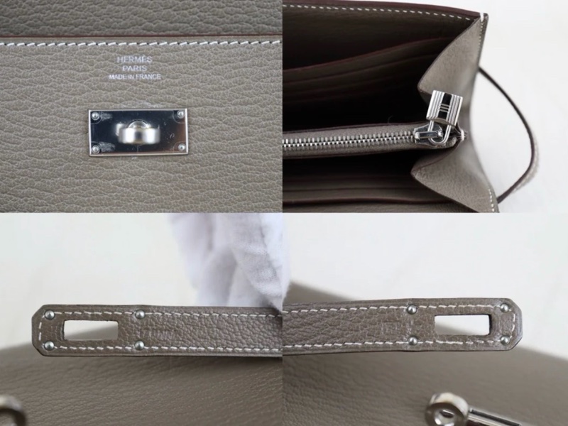 「JL精品代購」 98新 🆕hermes 愛馬仕Kelly long 大象灰銀扣長夾-9