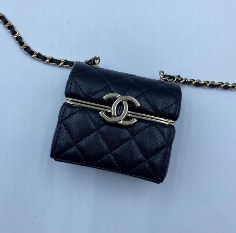 【97新 ✨ 全網最低價！】特別款 Chanel香奈兒 黑金mini小盒子 羊皮 耳機包 斜挎包 腰包（下單前先詢問❗️）-4