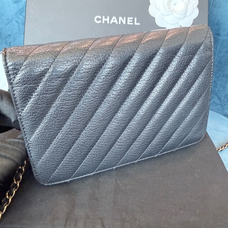 Chanel✨山羊皮條紋WOC鏈子皮夾 22開-10