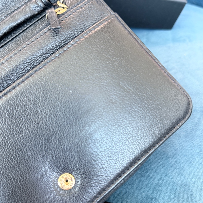 Chanel✨山羊皮條紋WOC鏈子皮夾 22開-24