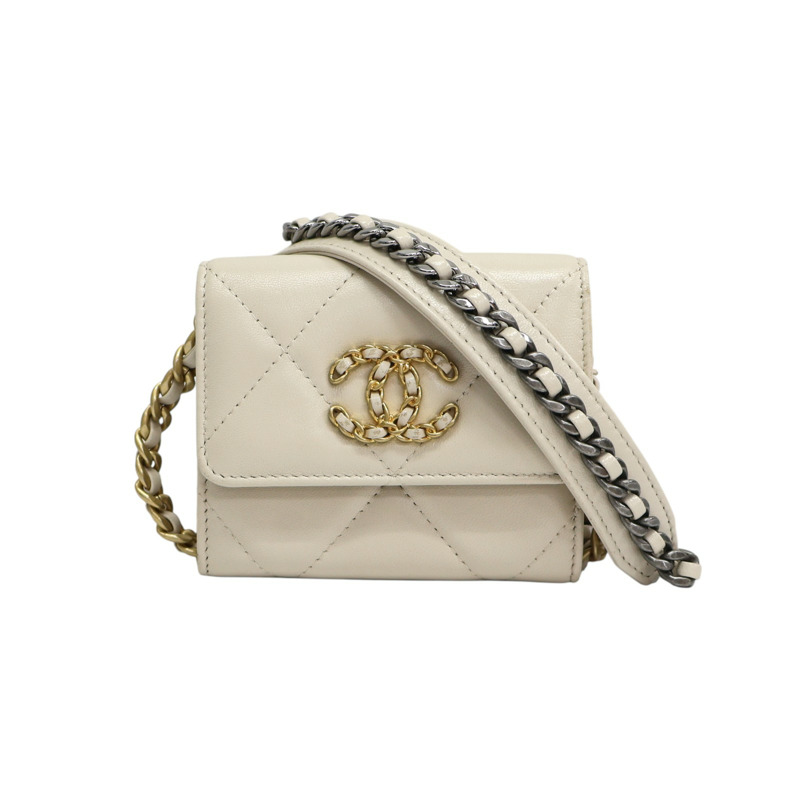 米色羊皮 19 鍊條 肩背包 AP1787【CHANEL 香奈兒】 AP1787-0
