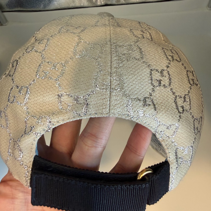 Gucci米白色老花刺繡棒球帽-7