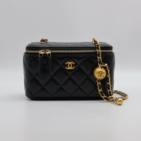 CHANEL 金球羊皮長盒子 - 黑金