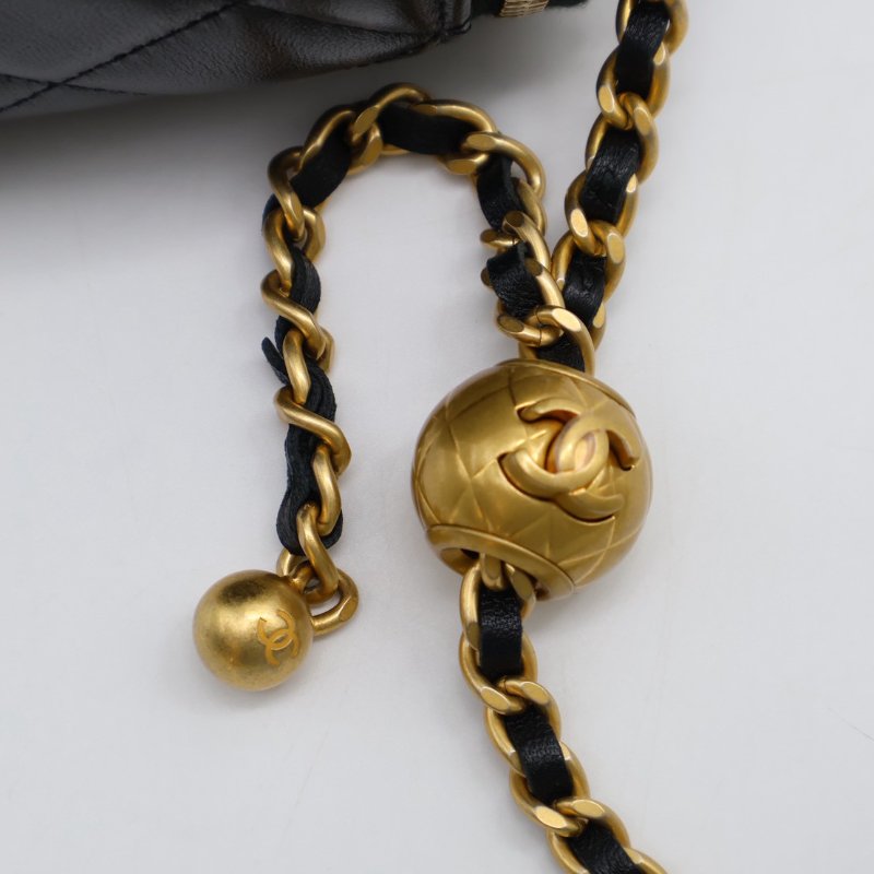 CHANEL 金球羊皮長盒子 - 黑金-3