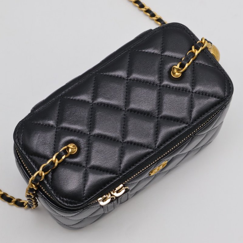 CHANEL 金球羊皮長盒子 - 黑金-8