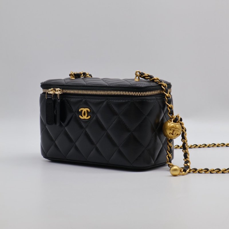 CHANEL 金球羊皮長盒子 - 黑金-16