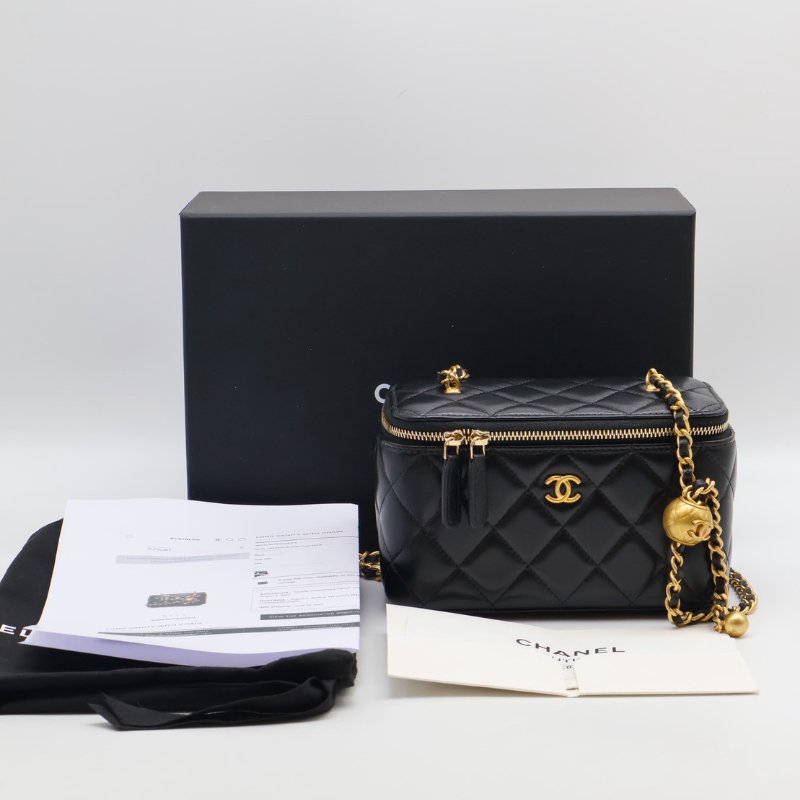 CHANEL 金球羊皮長盒子 - 黑金-17